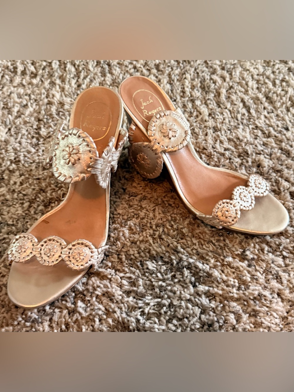 Jack Rogers gold Metallic Embellished Slide Heels